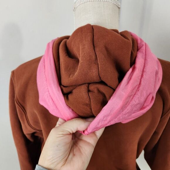 Champion Reverse Weave Hoodie Womens Small Brown Pink Soft Shell Hood Ribbed - Picture 10 of 16